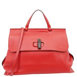 Gucci  Bamboo Daily Large Leather Top Handle Shoulder Bag Red 370830